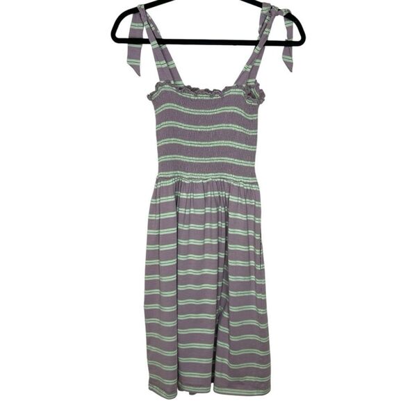 Toad & Co Gemina Sleeveless Dress Lilac &‎ Mint Smocked Bodice Tie Straps Small - Picture 6 of 6